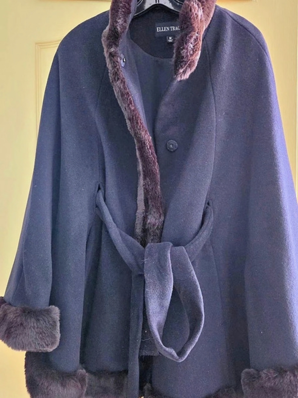 Ellen Tracy Faux Fur Trim Coat Size Medium NWT